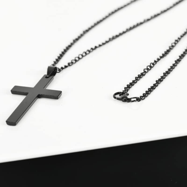 Black Cross Pendant Necklace for Men Boys, Christian Cross Chain Necklace for Men Stainless Steel Cross Necklaces