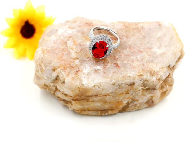 Simulated Ruby Birthstone Oval Rings Red Cubic Zirconia Engagement Wedding Ring Women Adjustable Open Size Y664 (Red)