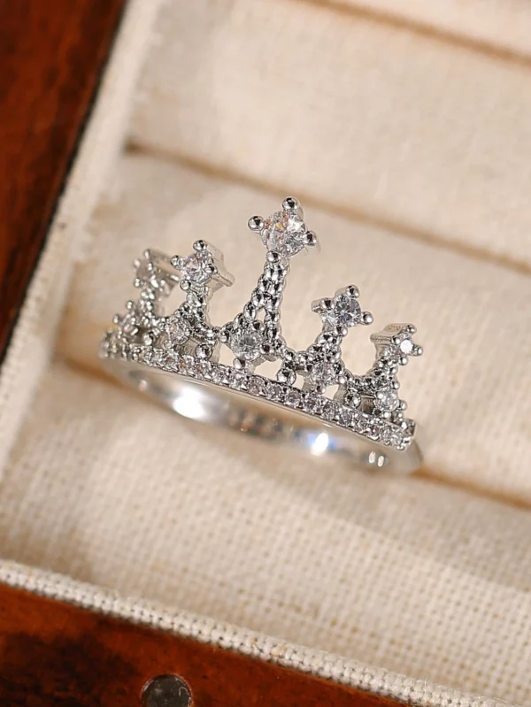 Gift Box Queen Crown Rhinestone Silver Ring, Fashionable Jewelry Rings for Women, Suitable for Wedding, Valentine'S Day and Mother'S Day Gifts,Mom,Mother,Mother'S Day,Gift
