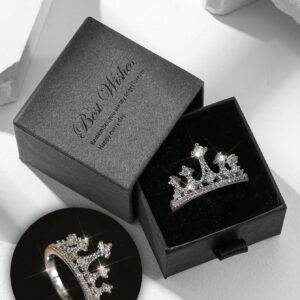 Gift Box Queen Crown Rhinestone Silver Ring, Fashionable Jewelry Rings for Women, Suitable for Wedding, Valentine'S Day and Mother'S Day Gifts,Mom,Mother,Mother'S Day,Gift