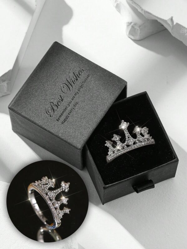 Gift Box Queen Crown Rhinestone Silver Ring, Fashionable Jewelry Rings for Women, Suitable for Wedding, Valentine'S Day and Mother'S Day Gifts,Mom,Mother,Mother'S Day,Gift