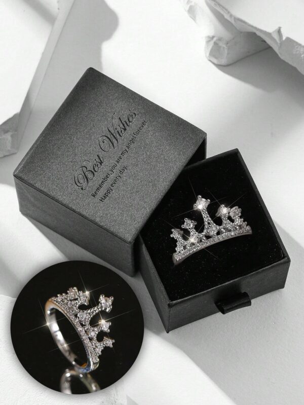 Gift Box Queen Crown Rhinestone Silver Ring, Fashionable Jewelry Rings for Women, Suitable for Wedding, Valentine'S Day and Mother'S Day Gifts,Mom,Mother,Mother'S Day,Gift