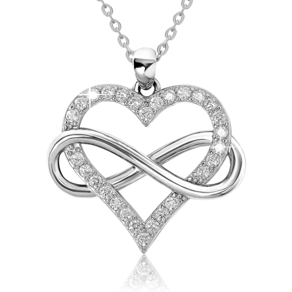 Infinity Heart Necklace for Women, Love Heart Pendant with Cubic Zirconia and Infinity Necklace, 925 Sterling Silver Heart Necklace for Girlfriend