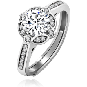 Silver Color Cubic Zirconia Solitaire Wedding Engagement Rings Adjustable His and Hers Couple Rings Set for Women and Men