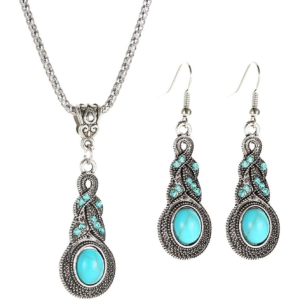 Western Jewelry for Women Green Earrings Irish Dangle Drop Shaped Boho Turquoise Emerald Necklace and Earrings Set St. Patrick'S Day