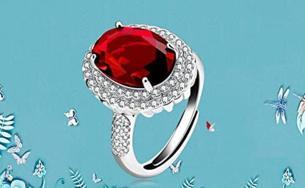 Simulated Ruby Birthstone Oval Rings Red Cubic Zirconia Engagement Wedding Ring Women Adjustable Open Size Y664 (Red)