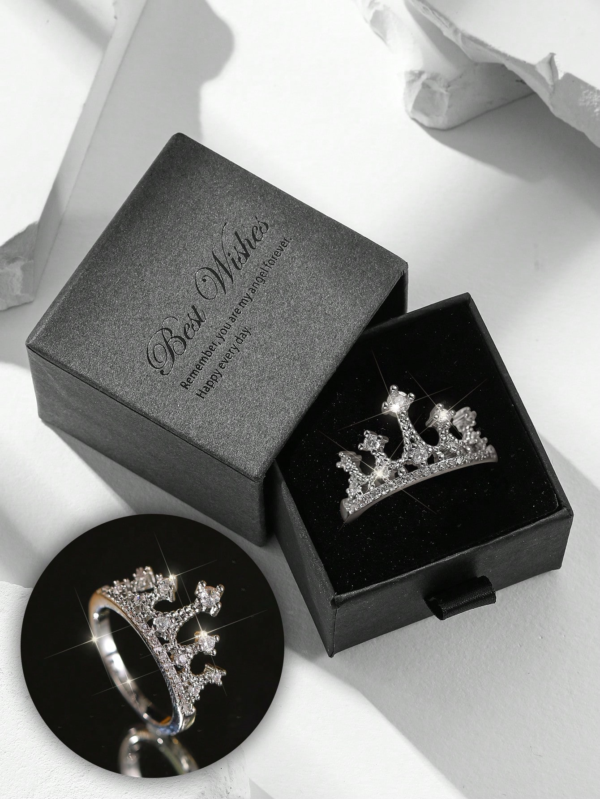Gift Box Queen Crown Rhinestone Silver Ring, Fashionable Jewelry Rings for Women, Suitable for Wedding, Valentine'S Day and Mother'S Day Gifts,Mom,Mother,Mother'S Day,Gift