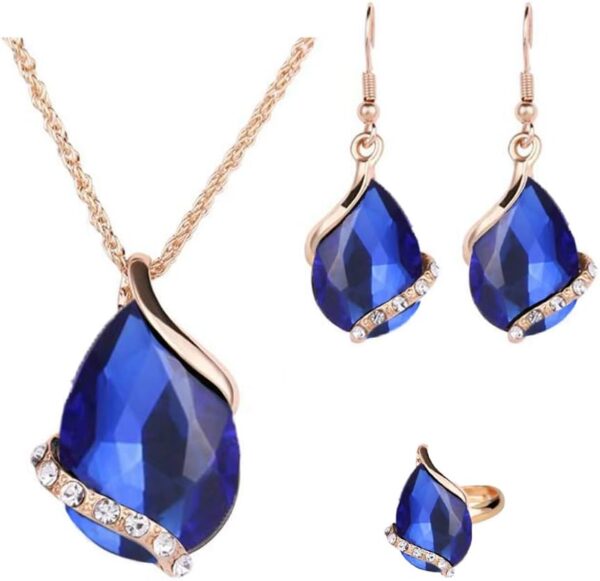 Women Crystal Pendant Gold Plated Chain Necklace Earring Jewelry Set