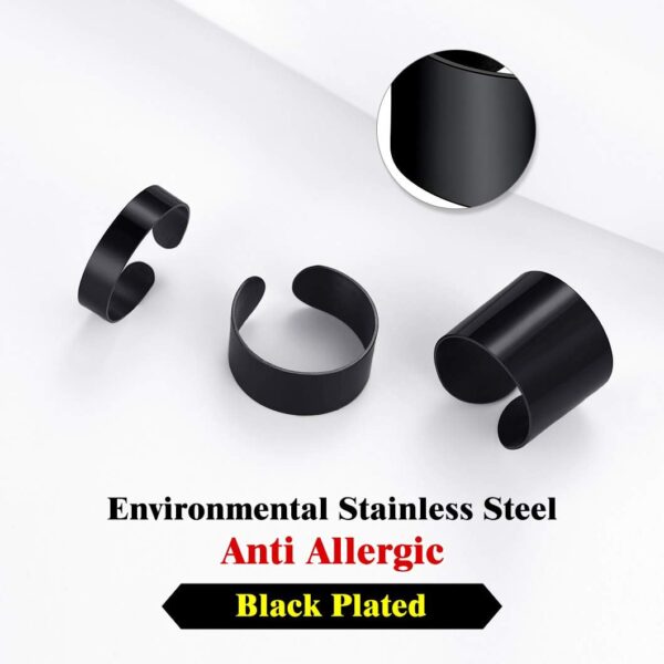 Stainless Steel Open Band Ring for Men Women 18K Gold/Black Plated Brush/Smooth Surface Rings Set Minimalist Jewelry(With Gift Box)