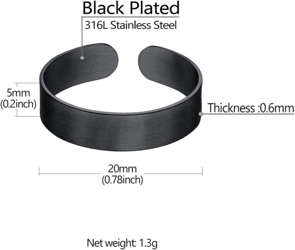 Stainless Steel Open Band Ring for Men Women 18K Gold/Black Plated Brush/Smooth Surface Rings Set Minimalist Jewelry(With Gift Box)