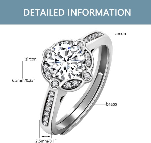 Silver Color Cubic Zirconia Solitaire Wedding Engagement Rings Adjustable His and Hers Couple Rings Set for Women and Men