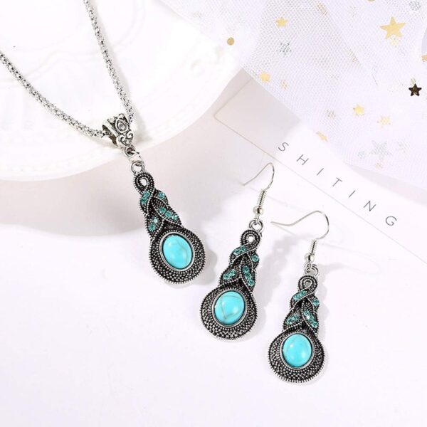Western Jewelry for Women Green Earrings Irish Dangle Drop Shaped Boho Turquoise Emerald Necklace and Earrings Set St. Patrick'S Day