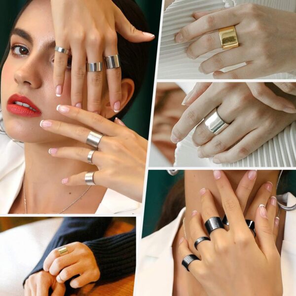 Stainless Steel Open Band Ring for Men Women 18K Gold/Black Plated Brush/Smooth Surface Rings Set Minimalist Jewelry(With Gift Box)