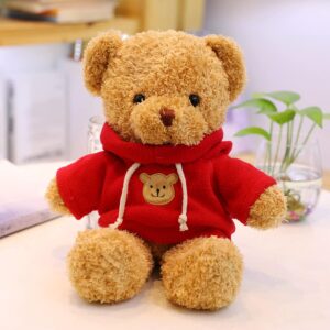 11.8 Inches Teddy Bear Stuffed Animals Soft Plush Cute Teddy Bear with Hoodie Doll for Boys Girls (Red)