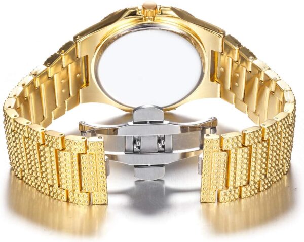 Men'S/Womens Unisex Crystal Watch Full Bling Iced-Out Cuban Watch Oblong Silver/Gold Wristwatch Hip-Hop Stainless Steel Bracelet Watch