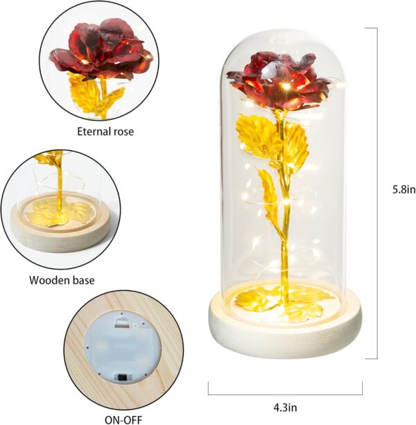Preserved Flower Rose Gifts for Her, Rose in Glass Dome with LED Lights, Gifts for Wife Mom Grandma, Valentines Day Christmas Mother'S Day Giftsenchanted Red Silk Rose Flowers
