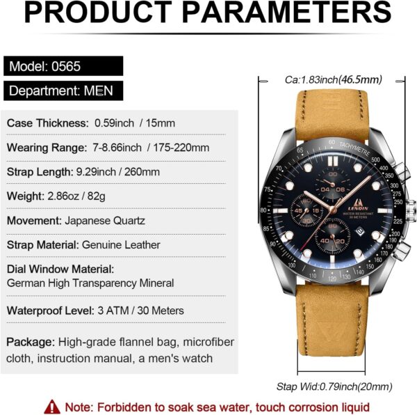 Mens Watches Leather Watch Analog Quartz Watches for Men 30M Waterproof Men'S Wrist Watches Luminous Luxury Fashion Business Casual Watches with Date