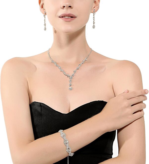 Rhinestone Bridesmaid Jewelry Sets for Women Necklace and Earring Set for Wedding with Crystal Bracelet