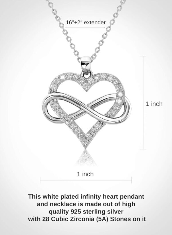 Infinity Heart Necklace for Women, Love Heart Pendant with Cubic Zirconia and Infinity Necklace, 925 Sterling Silver Heart Necklace for Girlfriend