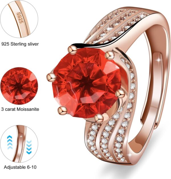 Moissanite Rings 925 Sterling Silver Engagement Moissanite Rings Wedding Rings Promise Rings for Women Band Adjustable Ring Statement Rings Jewelry Gifts for Her Simulated Solitaire Diamond Rings