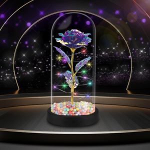 Valentines Day Gifts for Her, Birthday Gifts for Women, Mother'S Day Rose Flower Gift, Artificial Forever Flower, Flashed LED Light up Glass Rose Gifts for Mom, Colorful Purple