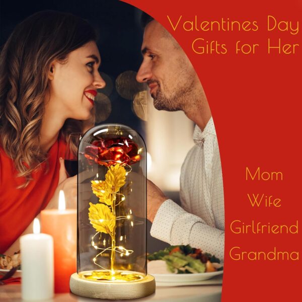 Preserved Flower Rose Gifts for Her, Rose in Glass Dome with LED Lights, Gifts for Wife Mom Grandma, Valentines Day Christmas Mother'S Day Giftsenchanted Red Silk Rose Flowers
