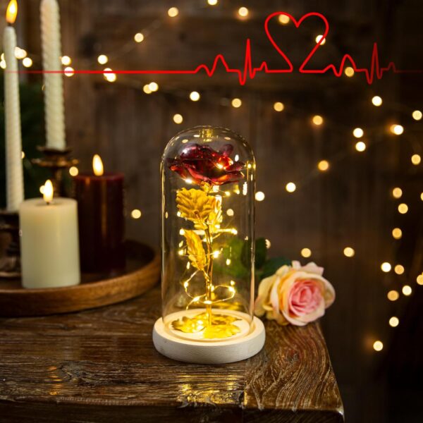 Preserved Flower Rose Gifts for Her, Rose in Glass Dome with LED Lights, Gifts for Wife Mom Grandma, Valentines Day Christmas Mother'S Day Giftsenchanted Red Silk Rose Flowers