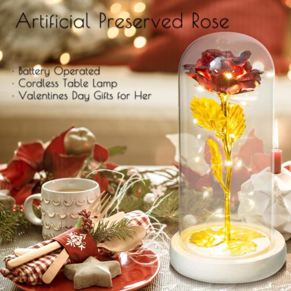 Preserved Flower Rose Gifts for Her, Rose in Glass Dome with LED Lights, Gifts for Wife Mom Grandma, Valentines Day Christmas Mother'S Day Giftsenchanted Red Silk Rose Flowers
