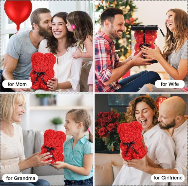 Rose Bear Valentines Day Flower Gifts for Her, Rose Teddy Bear with Lights, Cute Teddy Flower Bear, Gifts for Girl, Cute Romantic Gifts for Wife Girlfriend with Transparent Gift Box and Love Card