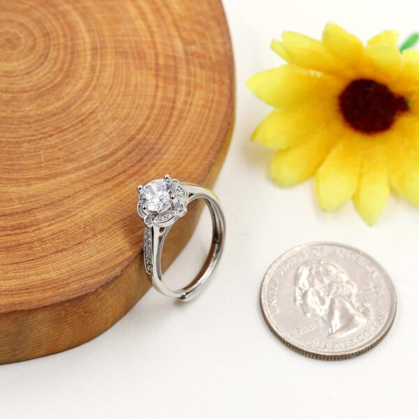 Silver Color Cubic Zirconia Solitaire Wedding Engagement Rings Adjustable His and Hers Couple Rings Set for Women and Men