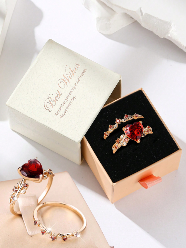 2Pcs/Set Ring Gift Box, Romantic Heart-Shaped Cubic Zirconia, Hypoallergenic, Suitable for Wedding, Engagement, Valentine'S Day Christmas Gift Valentines