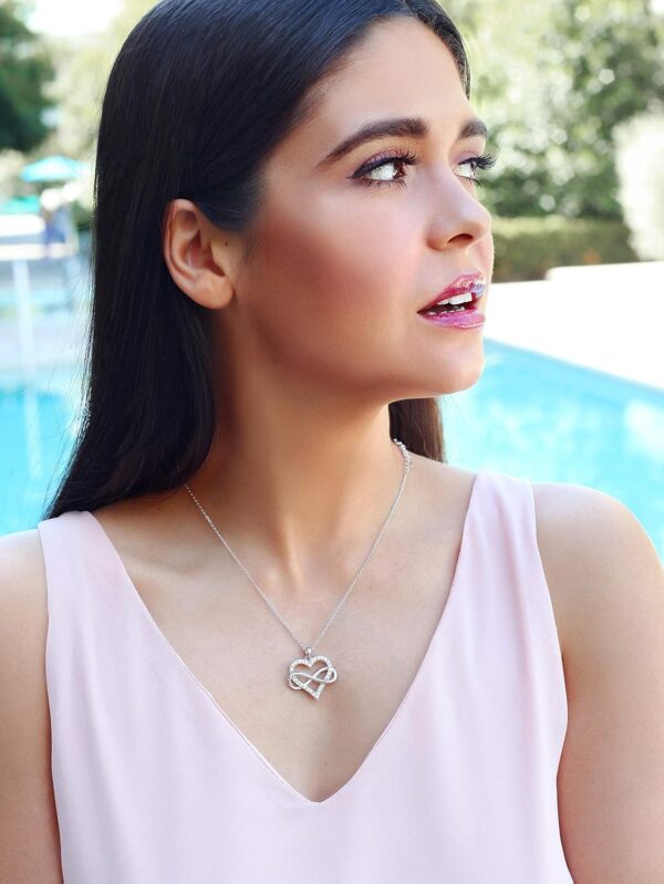 Infinity Heart Necklace for Women, Love Heart Pendant with Cubic Zirconia and Infinity Necklace, 925 Sterling Silver Heart Necklace for Girlfriend