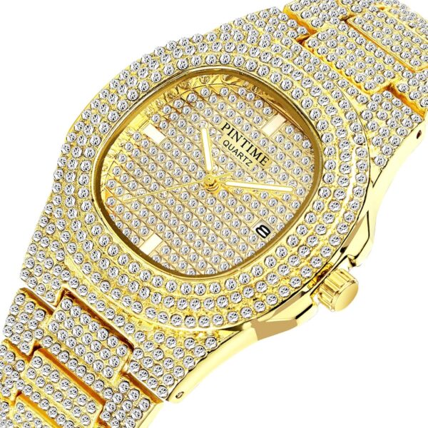 Men'S/Womens Unisex Crystal Watch Full Bling Iced-Out Cuban Watch Oblong Silver/Gold Wristwatch Hip-Hop Stainless Steel Bracelet Watch