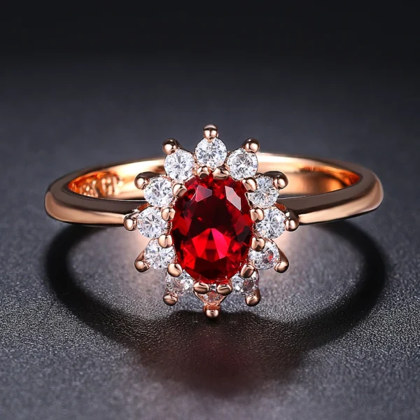 Ring for Women Red Crystal Elegant Engagement Wedding Ring Rose Gold Color Austrian Crystals Fashion Jewelry ZYR187