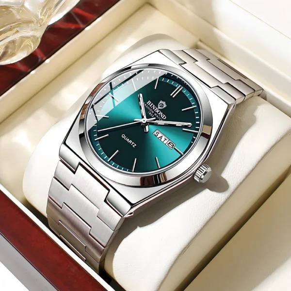 Men Watch Light Luxury Brand Stainless Steel Double Calendar Waterproof Male Business Leisure Fashion Quartz Clock Watches