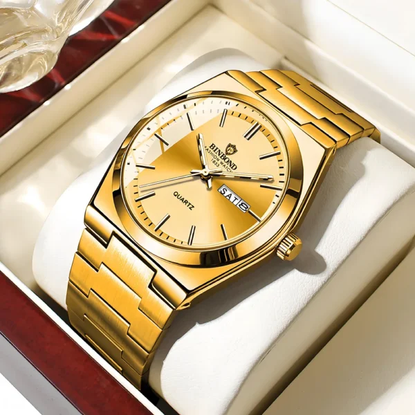 Men Watch Light Luxury Brand Stainless Steel Double Calendar Waterproof Male Business Leisure Fashion Quartz Clock Watches