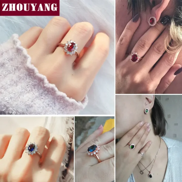 Ring for Women Red Crystal Elegant Engagement Wedding Ring Rose Gold Color Austrian Crystals Fashion Jewelry ZYR187