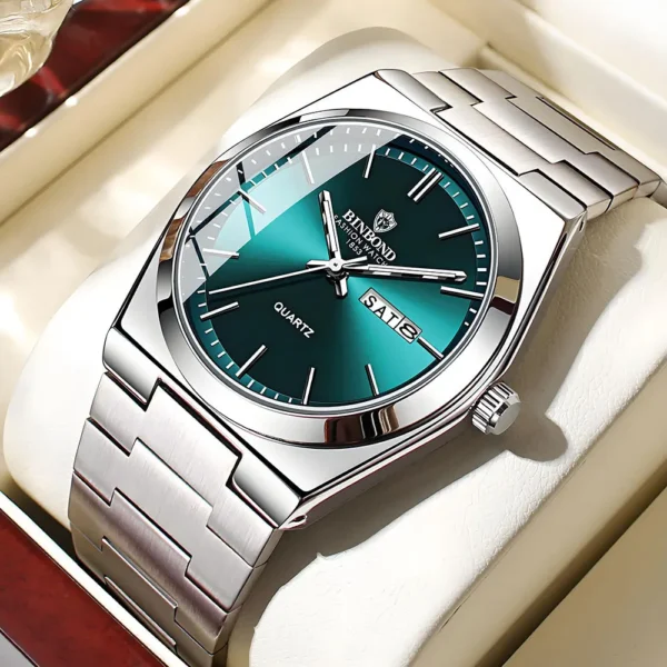 Men Watch Light Luxury Brand Stainless Steel Double Calendar Waterproof Male Business Leisure Fashion Quartz Clock Watches