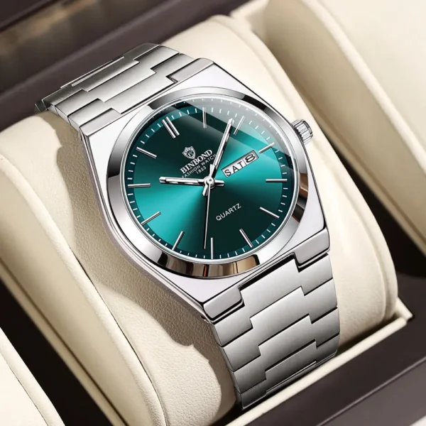 Men Watch Light Luxury Brand Stainless Steel Double Calendar Waterproof Male Business Leisure Fashion Quartz Clock Watches