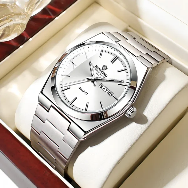 Men Watch Light Luxury Brand Stainless Steel Double Calendar Waterproof Male Business Leisure Fashion Quartz Clock Watches