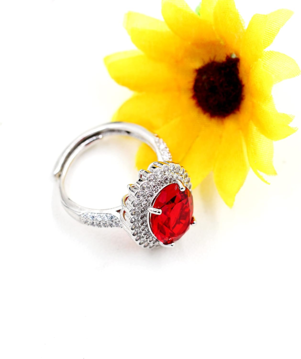 Simulated Ruby Birthstone Oval Rings Red Cubic Zirconia Engagement Wedding Ring Women Adjustable Open Size Y664 (Red)