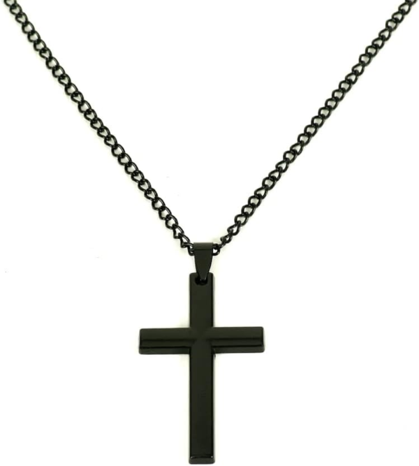 Black Cross Pendant Necklace for Men Boys, Christian Cross Chain Necklace for Men Stainless Steel Cross Necklaces