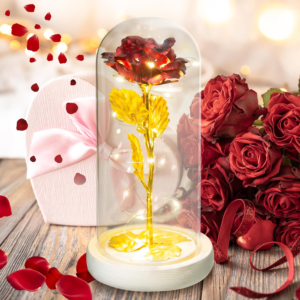 Preserved Flower Rose Gifts for Her, Rose in Glass Dome with LED Lights, Gifts for Wife Mom Grandma, Valentines Day Christmas Mother'S Day Giftsenchanted Red Silk Rose Flowers