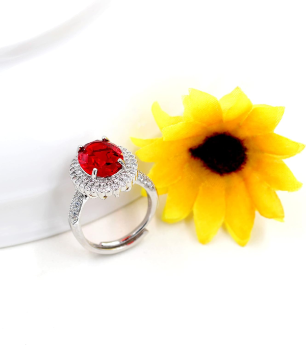 Simulated Ruby Birthstone Oval Rings Red Cubic Zirconia Engagement Wedding Ring Women Adjustable Open Size Y664 (Red)