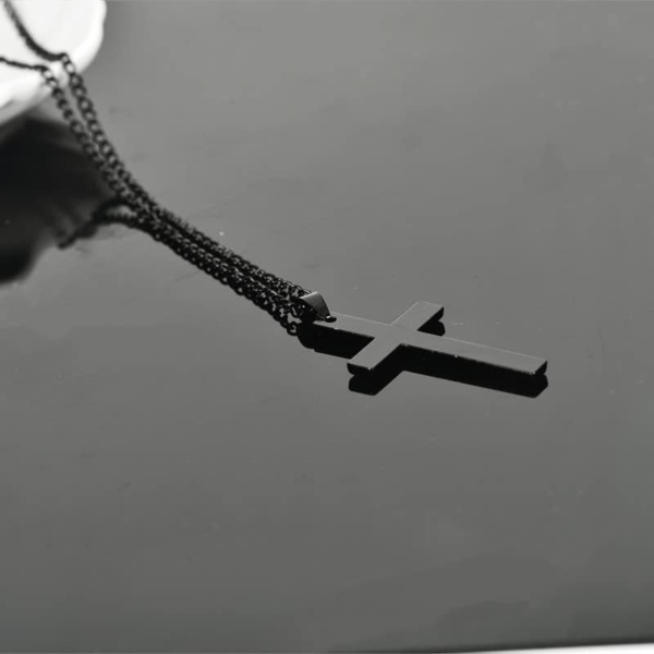 Black Cross Pendant Necklace for Men Boys, Christian Cross Chain Necklace for Men Stainless Steel Cross Necklaces