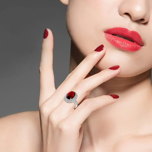 Simulated Ruby Birthstone Oval Rings Red Cubic Zirconia Engagement Wedding Ring Women Adjustable Open Size Y664 (Red)