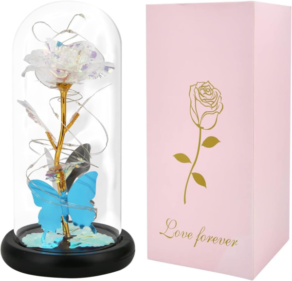 Birthday Gifts for Women,Rose Gifts for Her/Mom/Wife,Eternal Rose Artificial Flower in Glass Dome,Rose Flower Gifts for New Year/Anniversary/Thanksgiving/Valentine'S Day,Rose with Butterfly