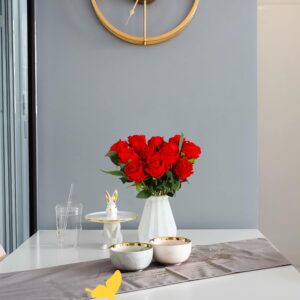 12PCS Artificial Roses,Single Long Stem Fake Rose Silk Bridal Wedding Bouquet Realistic Flower for Home Garden Party Hotel Office Decor(Red)