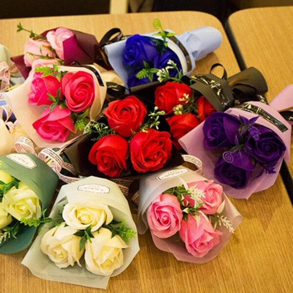 3 Heads Artificial Rose Bouquet Soap Flower Petals Valentine Day Gifts for Women,Best Friend and Girlfriend,Birthday,Christmas Valentine'S Day from Daughter Son Husband,Artificial Plants and Flowers