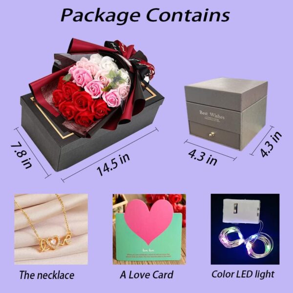 Roses Bouquet Fake Artificial Flower - Preserved Red Flowers with Love Necklace for Her - Unique Gifts Valentine'S Day, Mother'S Day, Thanksgiving, Birthday, Anniversary…